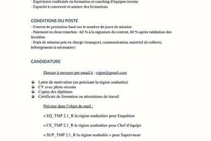 MITADY 110 ENQUETEURS/22 CHEF D'EQUIPE/07 SUPERVISEURS 