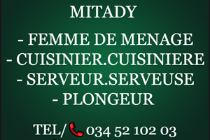 MITADY FEMME DE MENAGE/CUISINIER/PLONGEUR/SERVEUR/SERVEUSE
