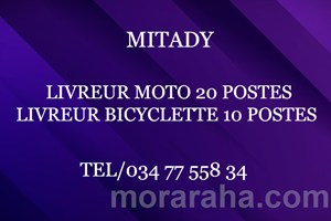 MITADY LIVREURS MOTO 20/LIVREURS BICYCLETTE 10